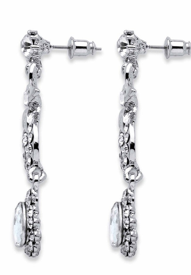 Silver Tone Swirl and Flower Bib Necklace and Bracelet Set, Crystal, , on-hover image number null
