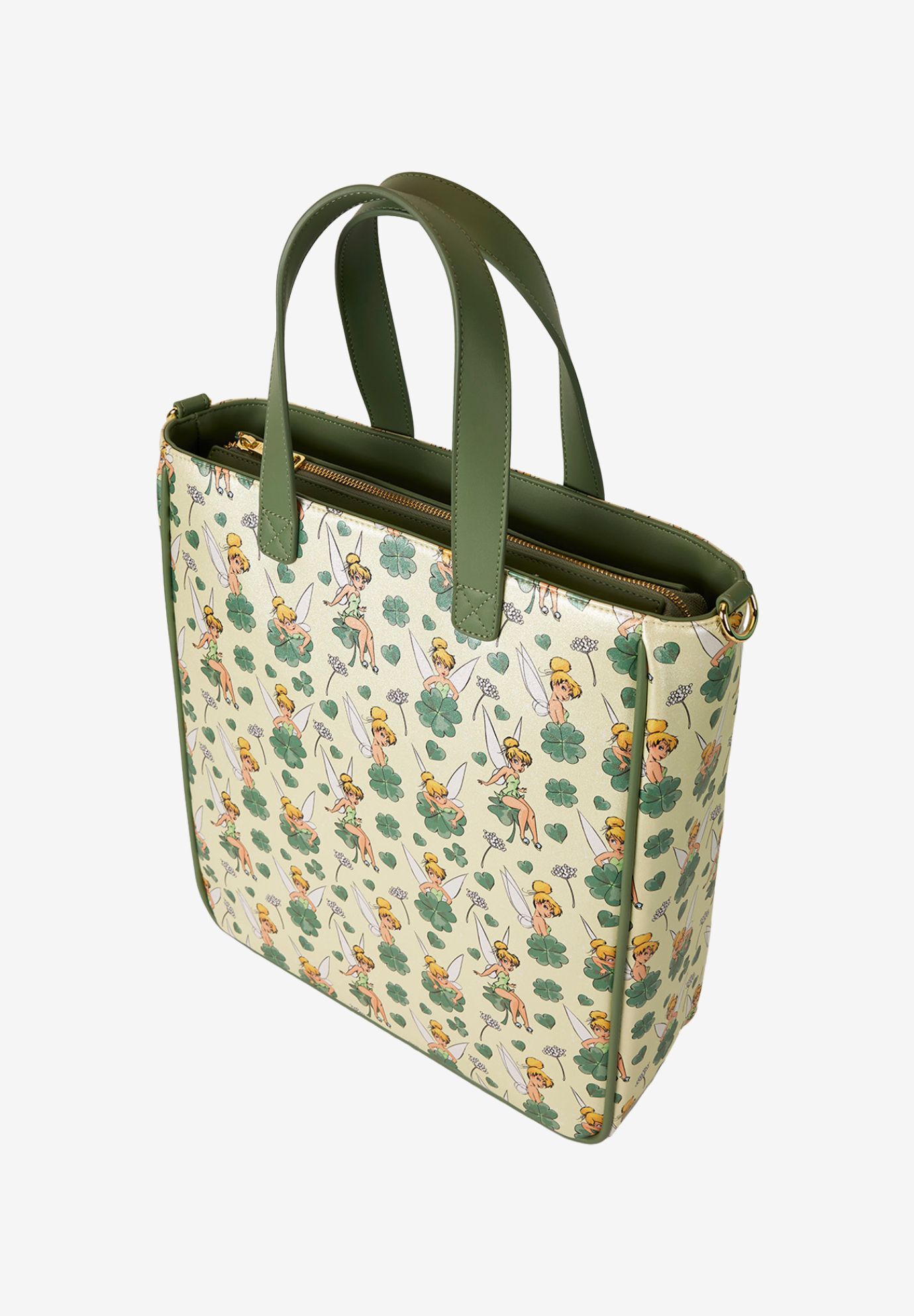 Loungefly x Disney Tinker Bell All-Over Print Tote Bag With Coin Bag Clovers, GREEN, alternate image number 6
