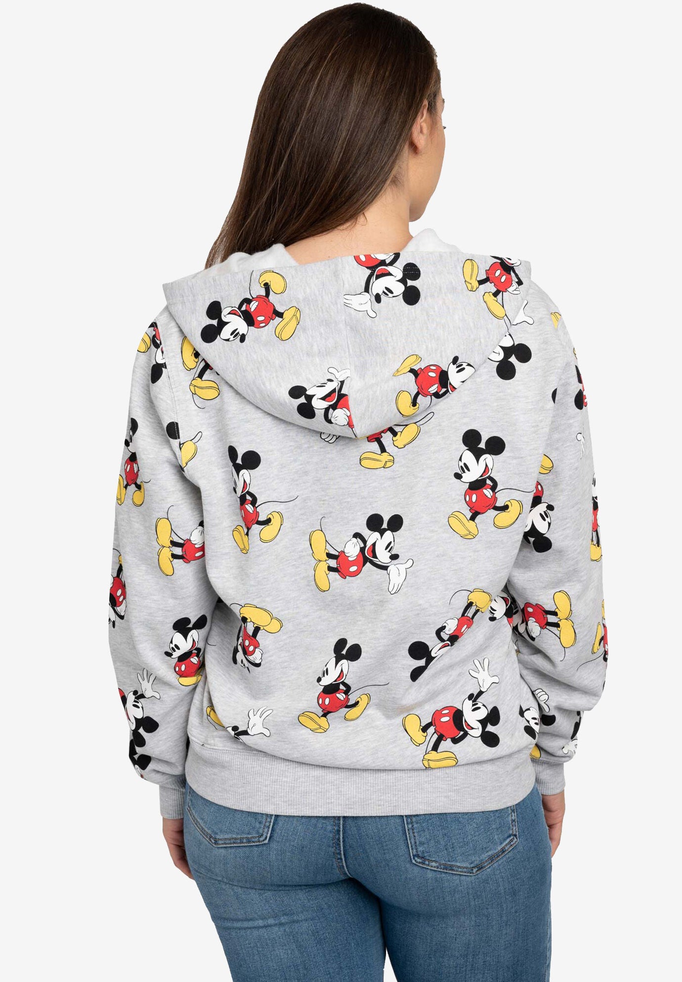 Women's Plus Size Disney Mickey Mouse Zip Hoodie All-Over Print Sweatshirt Gray, , alternate image number 2