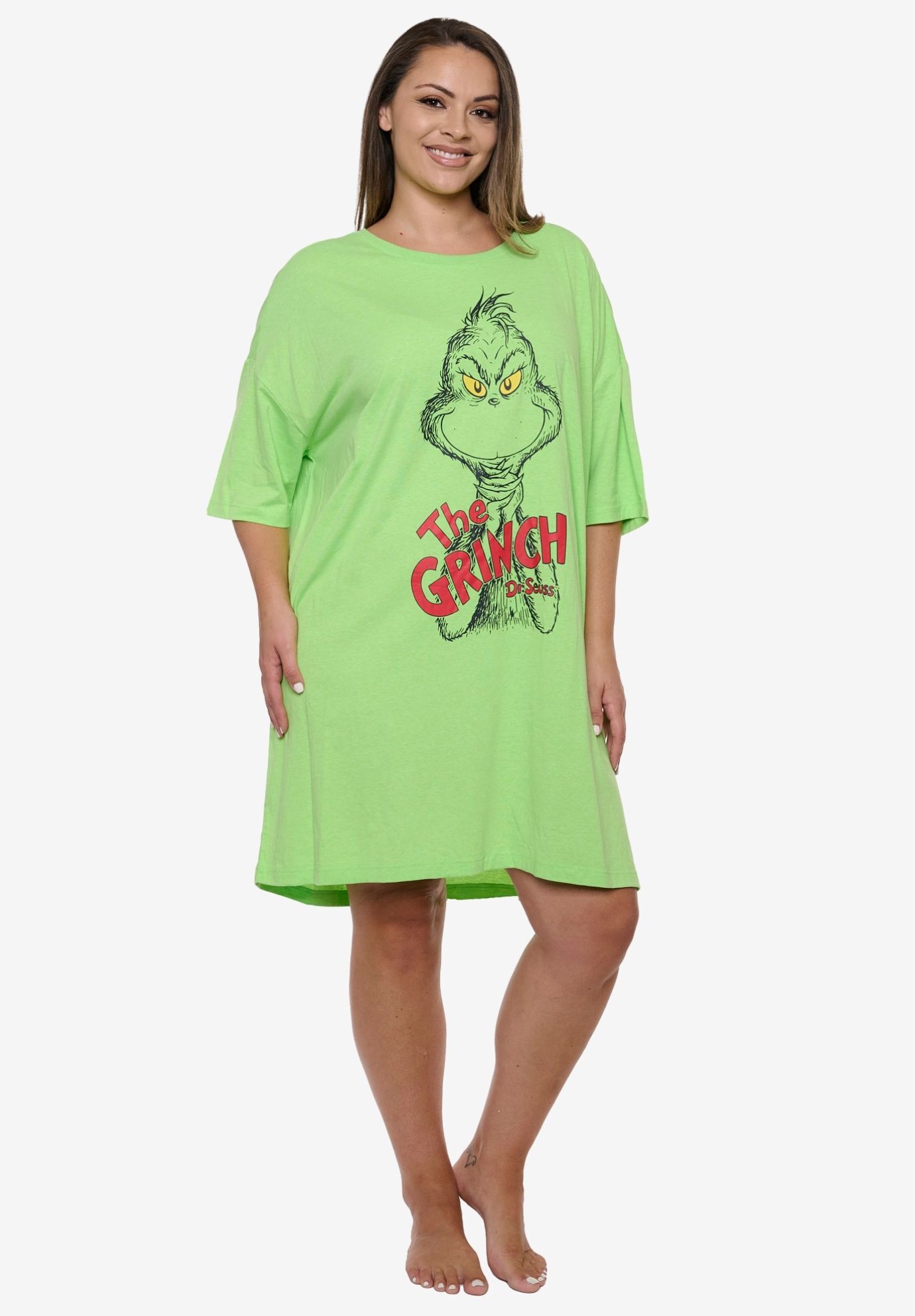 Women's Dr Seuss The Grinch Sleep Shirt Nightgown Night Shirt Green One Size, GREEN, alternate image number 2