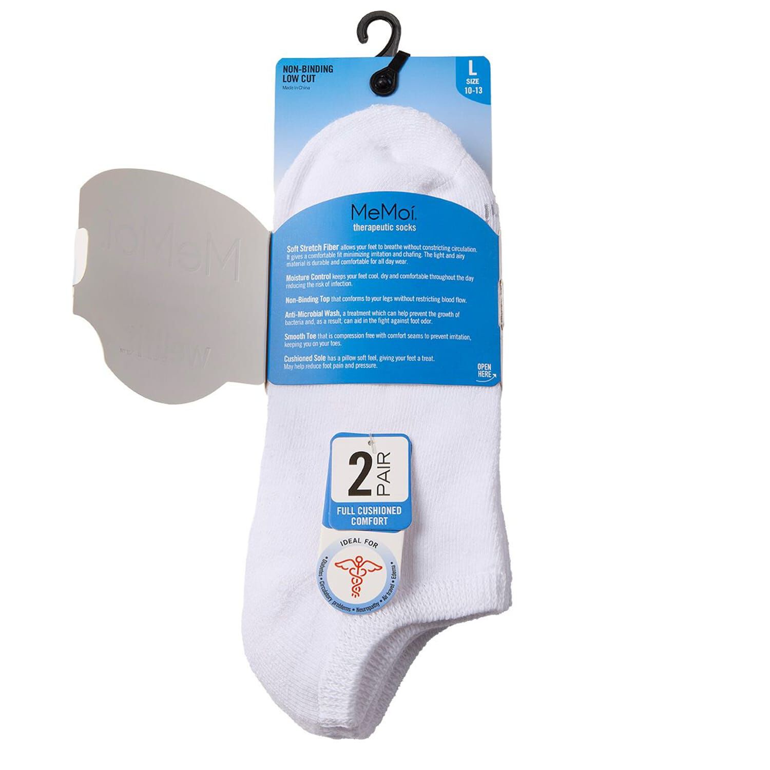 2 pair Diabetic Full Cushion Low Cut Socks, WHITE WHITE, alternate image number 3