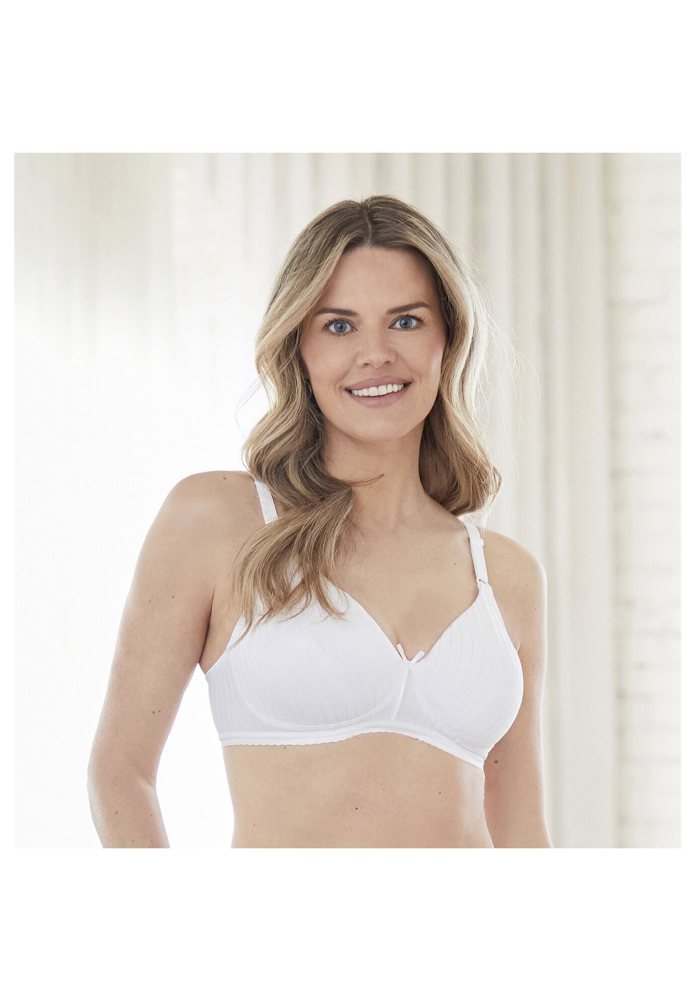 Bestform 5006248 Striped Wireless Cotton Bra With Lightly-Lined Cups, WHITE, hi-res image number 0