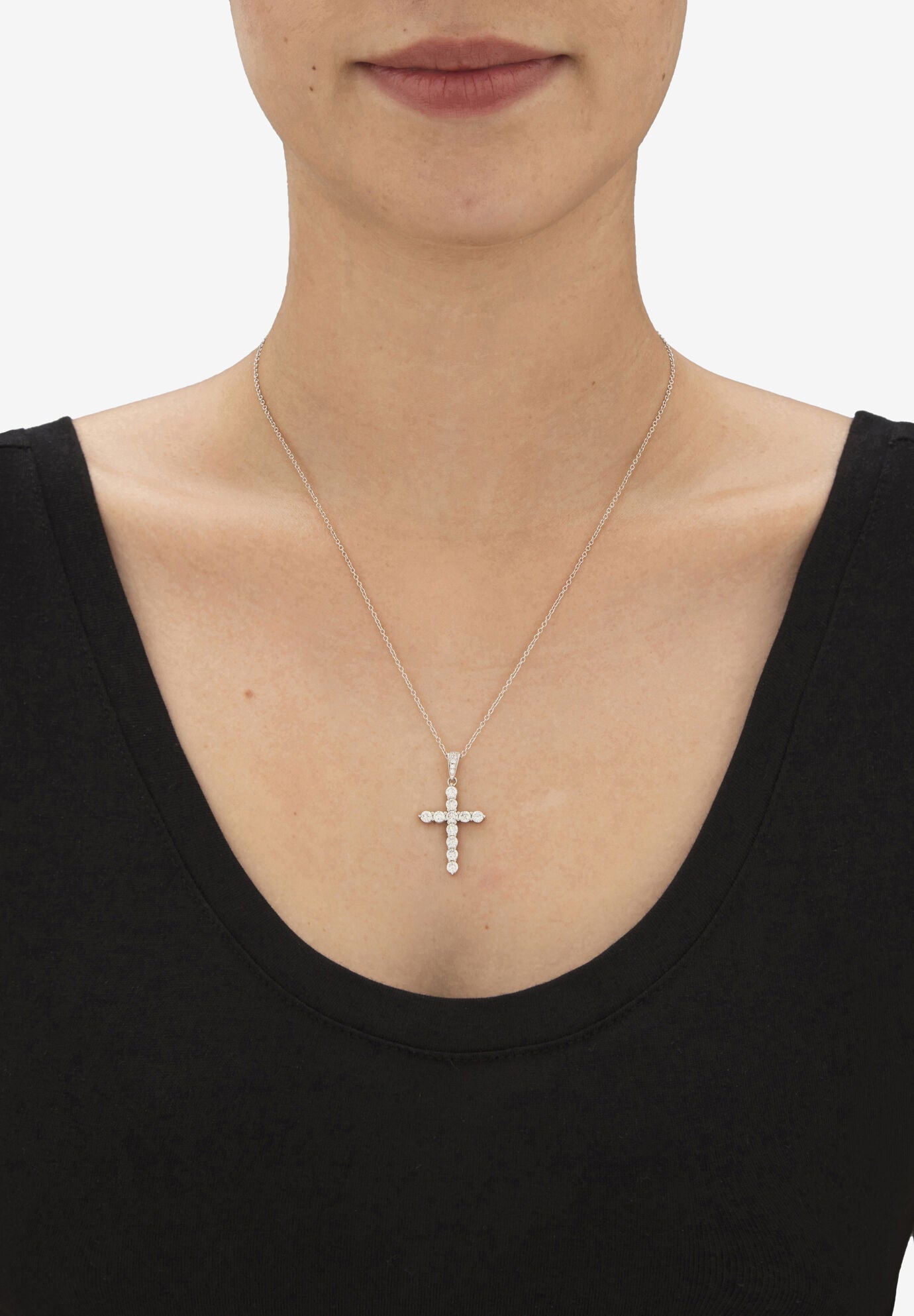 Sterling Silver Round Religious Pendant Cubic Zirconia (2 1/7 Cttw Tdw), , alternate image number 2