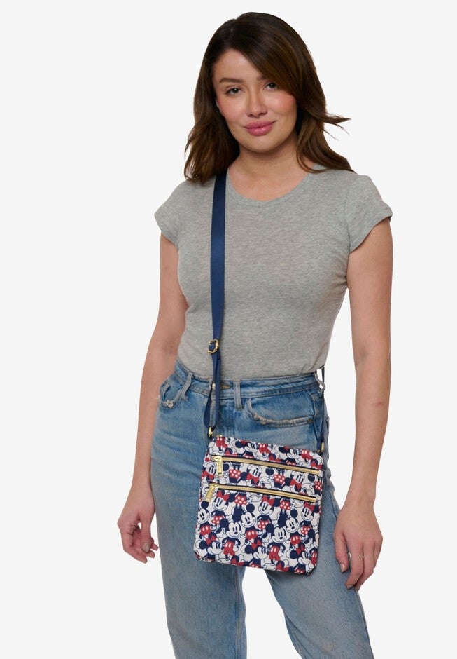 Loungefly x Disney Mickey & Minnie Mouse Passport Crossbody Bag All-Over Print, BEIGE, alternate image number null