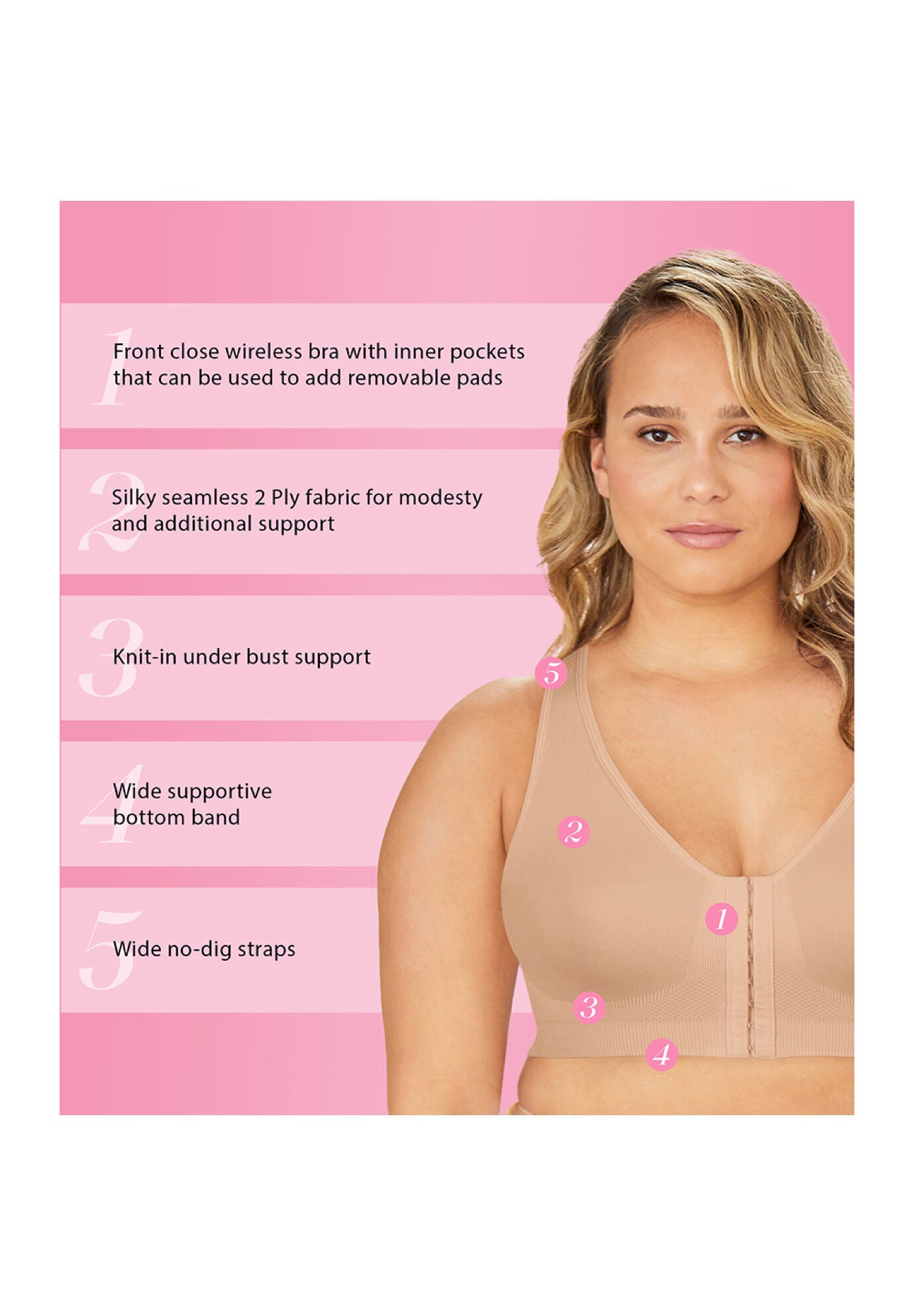 Exquisite Form 5101000 Women'S Fully Seamless Wireless Full Coverage Bra With Front Closure, , alternate image number 3