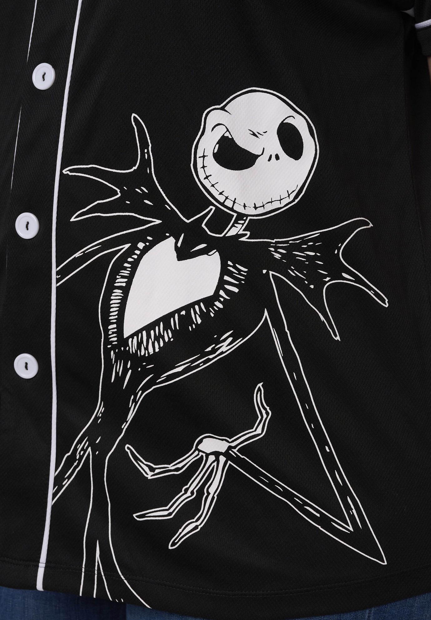 Jack Skellington Black Baseball Jersey Button Down Shirt, , alternate image number 4
