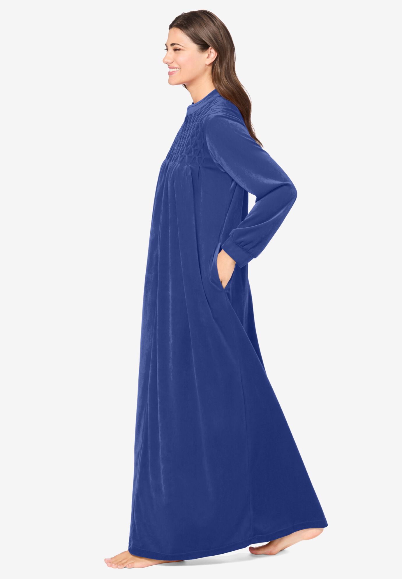Smocked Velour Long Robe, ULTRA BLUE, alternate image number 2