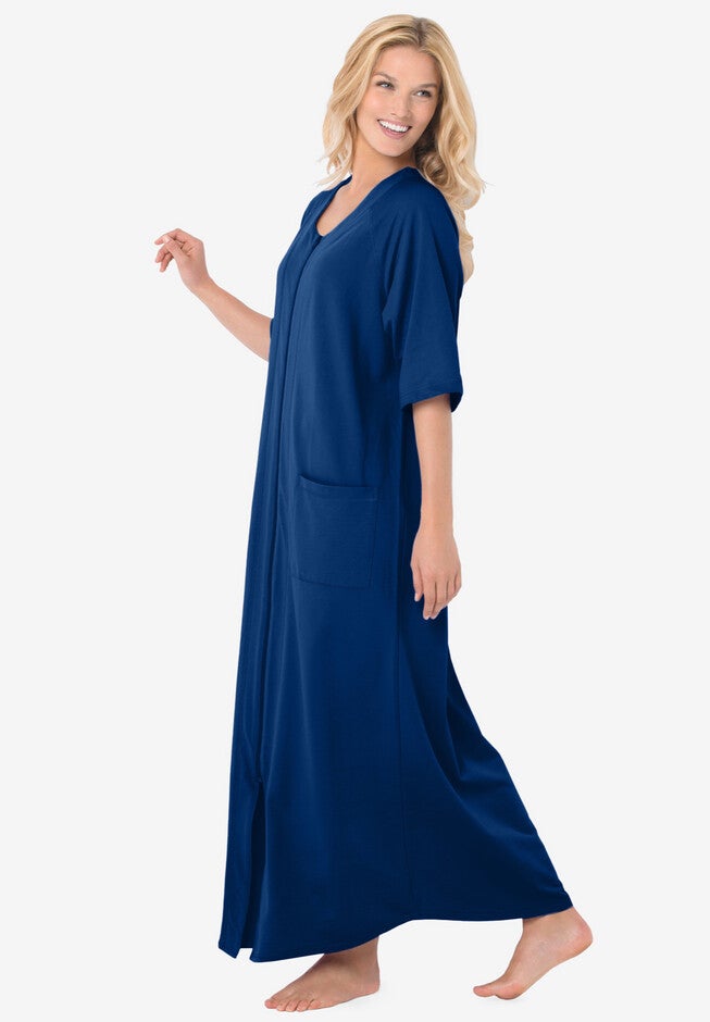 Long French Terry Zip-Front Robe | Avenue