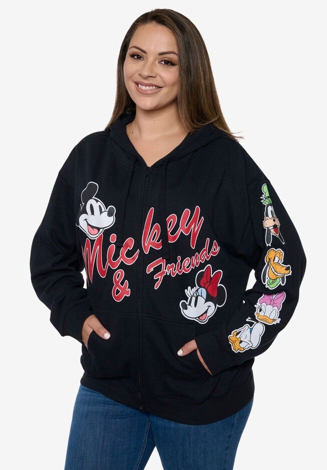 Women's Disney Mickey & Friends Hoodie Sweatshirt Black Zip Up, BLACK, alternate image number null