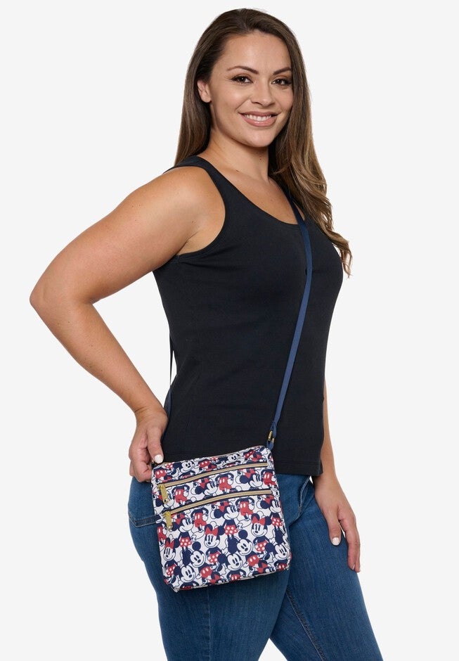 Loungefly x Disney Mickey & Minnie Mouse Passport Crossbody Bag All-Over Print, BEIGE, hi-res image number null