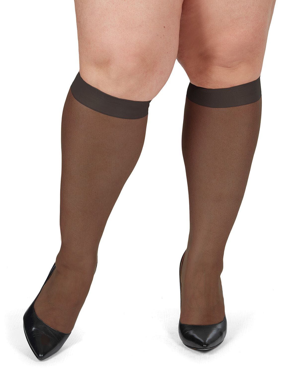Women's 2 Pair Pack Ultra Sheer Plus Curvy Knee Highs, OFF BLACK, alternate image number 1