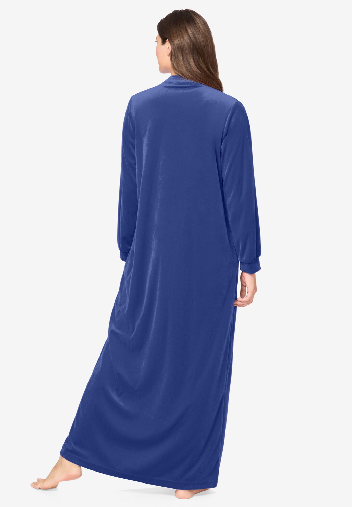 Smocked Velour Long Robe, ULTRA BLUE, on-hover image number 1