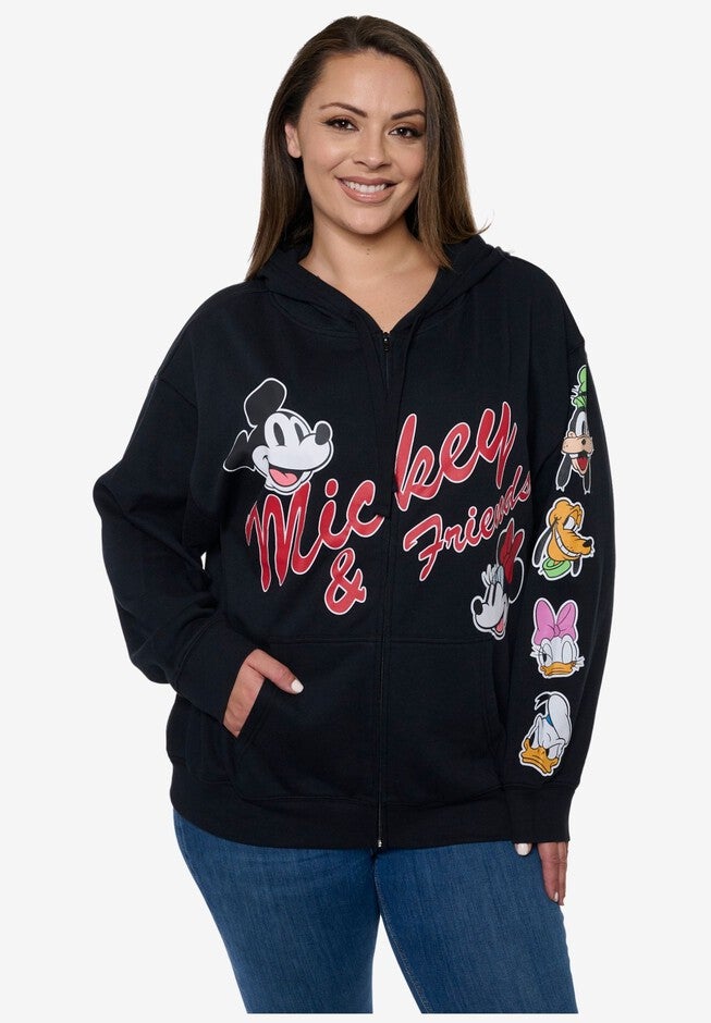 Women's Disney Mickey & Friends Hoodie Sweatshirt Black Zip Up, BLACK, hi-res image number null