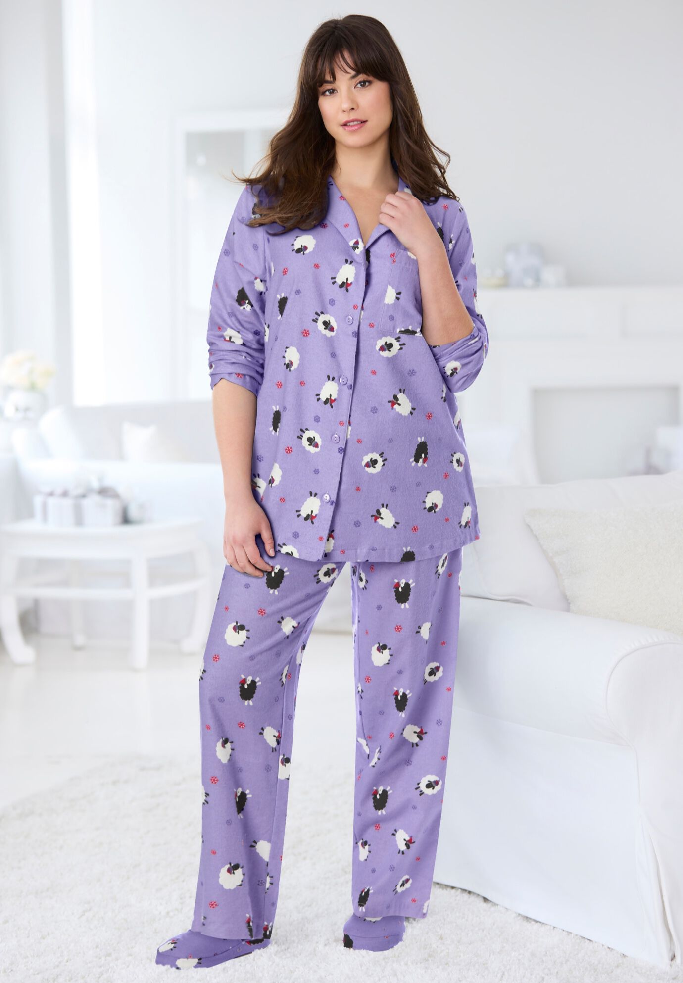 Soft Iris Sheep Flannel PJ Set and Slipper, , hi-res image number 0
