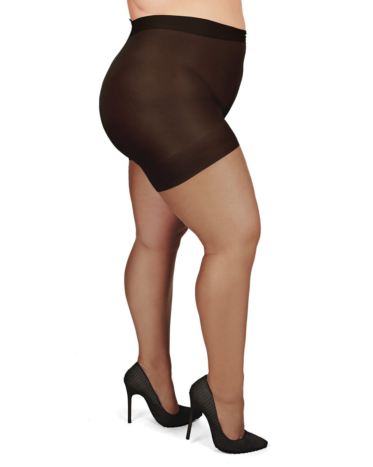 Plus Size Curvy Ultra Sheer Control Top Pantyhose, JET BLACK, hi-res image number 0