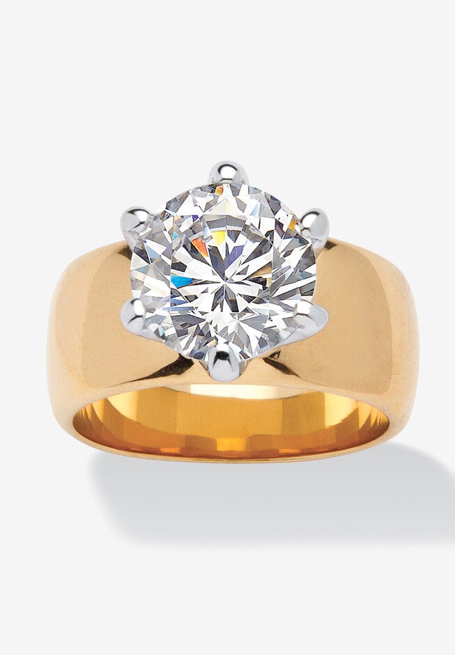Yellow Gold-Plated Cubic Zirconia Solitaire Engagement Ring, CUBIC ZIRCONIA, hi-res image number 0