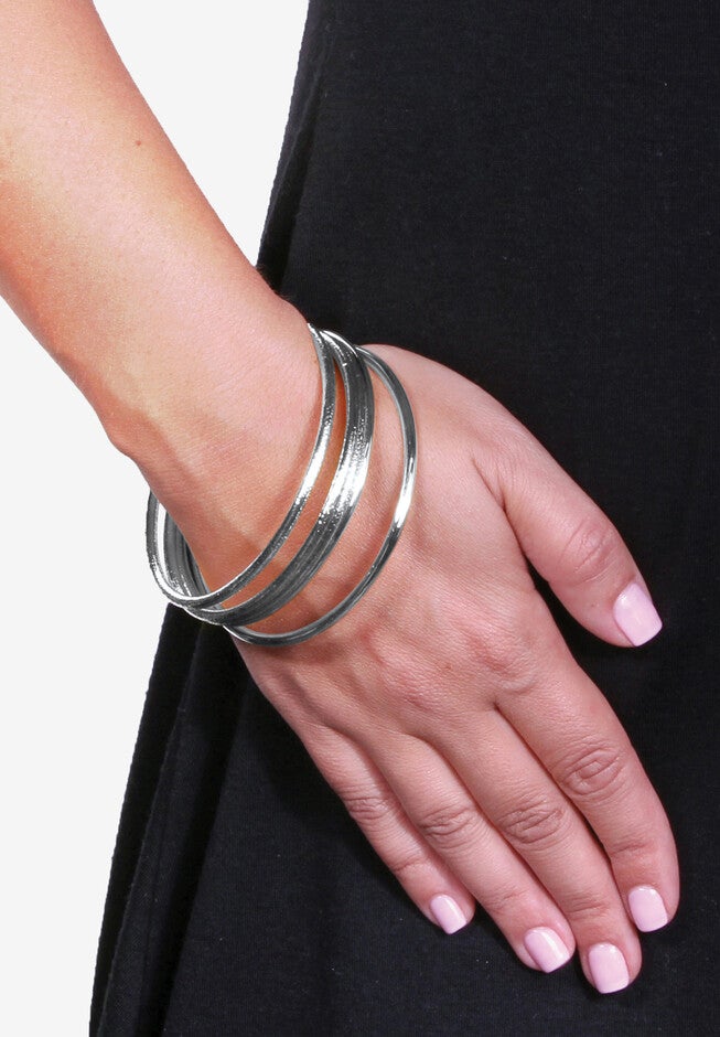 Silvertone 5 Piece Bangle Bracelet Set, 9 inches, , alternate image number null
