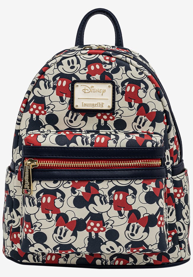 Loungefly x Disney Mickey & Minnie Mini Backpack Handbag All-Over Print Navy, MULTI, hi-res image number 0