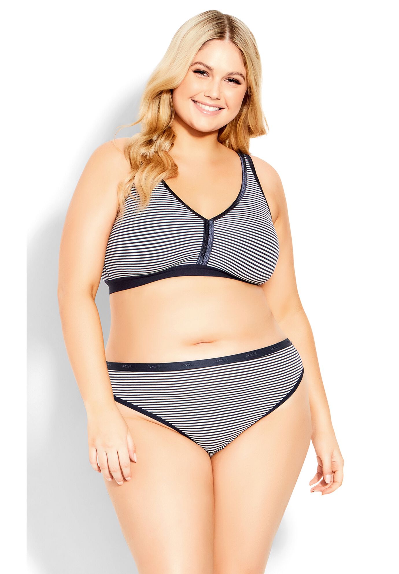 Avenue Women's Plus Size Cotton Stripe Thong - Picture 6 of 17