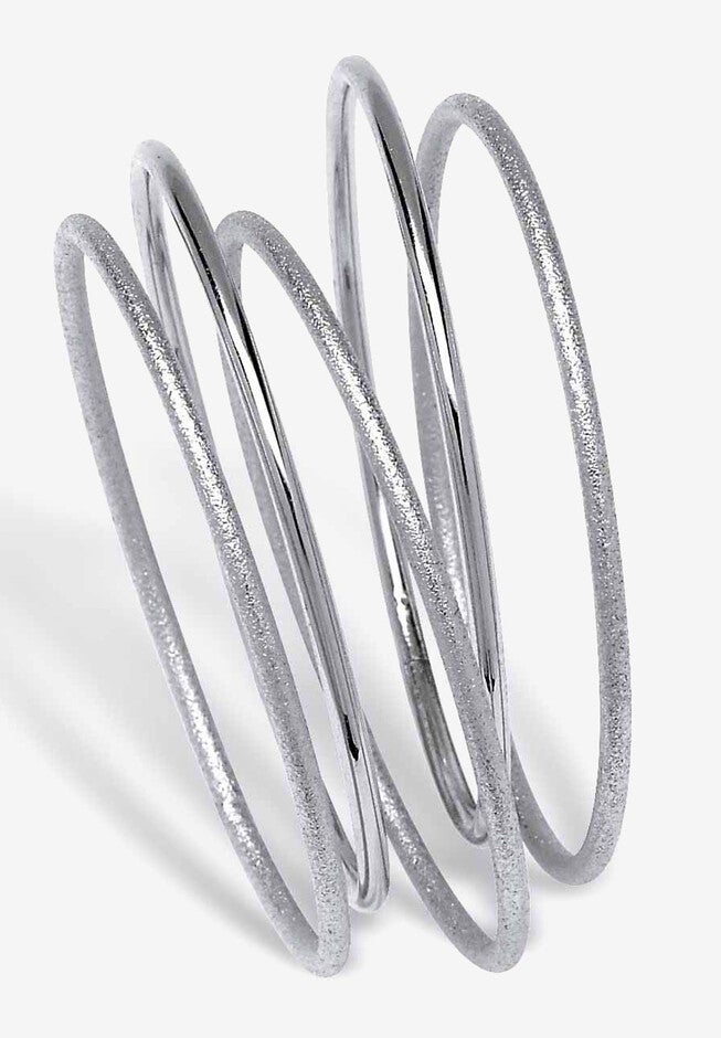Silvertone 5 Piece Bangle Bracelet Set, 9 inches, SILVER, hi-res image number null