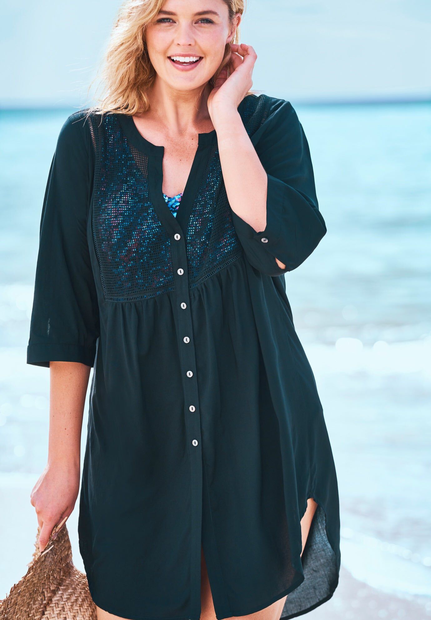 Crochet-Front Cover Up , BLACK, hi-res image number 0