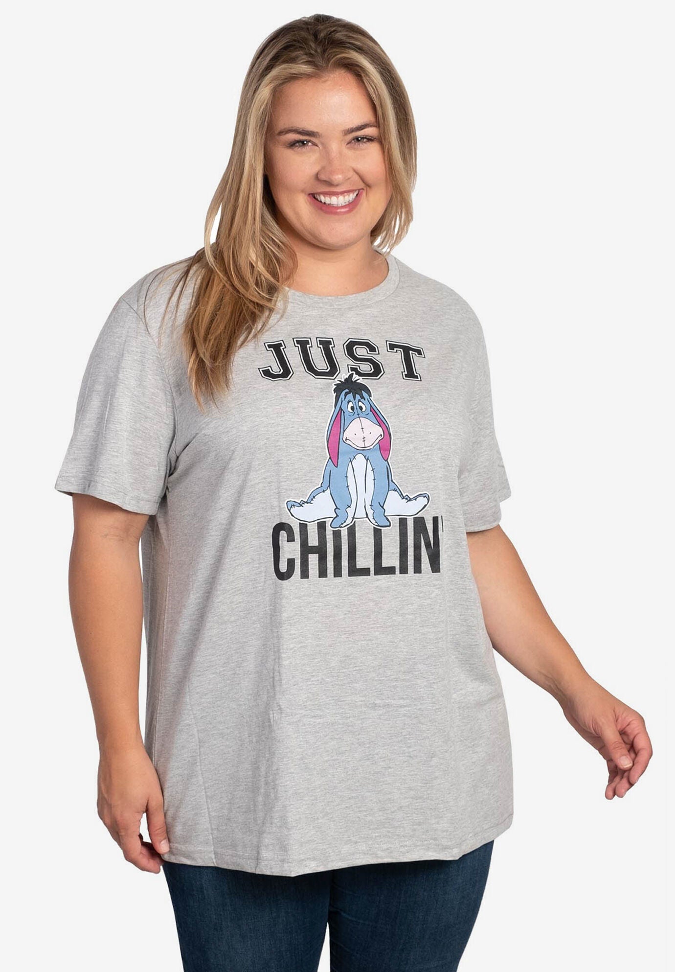 Disney Women's Winnie The Pooh Eeyore "Just Chillin" T-Shirt Gray, GRAY, hi-res image number 0