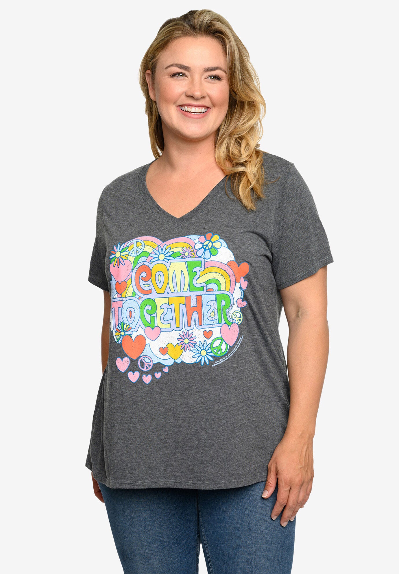 Beatles Come Together V-Neck T-Shirt Band Tee Heather Charcoal, , alternate image number 2