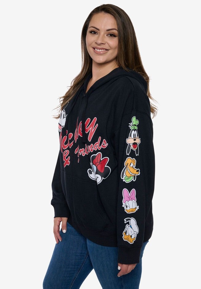 Women's Disney Mickey & Friends Hoodie Sweatshirt Black Zip Up, BLACK, alternate image number null