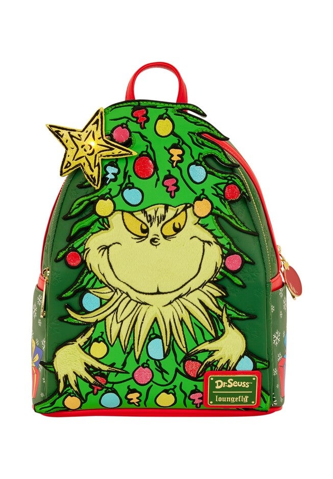 Loungefly x Dr. Seuss How the Grinch Stole Christmas! Tree Light Up Plush Mini Backpack, GREEN, alternate image number 2