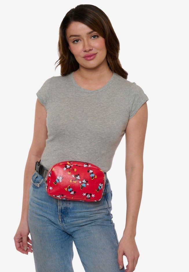 Disney Mickey & Minnie Mouse Belt Bag Crossbody Zippered All Over Print Faux Leather, , alternate image number 1