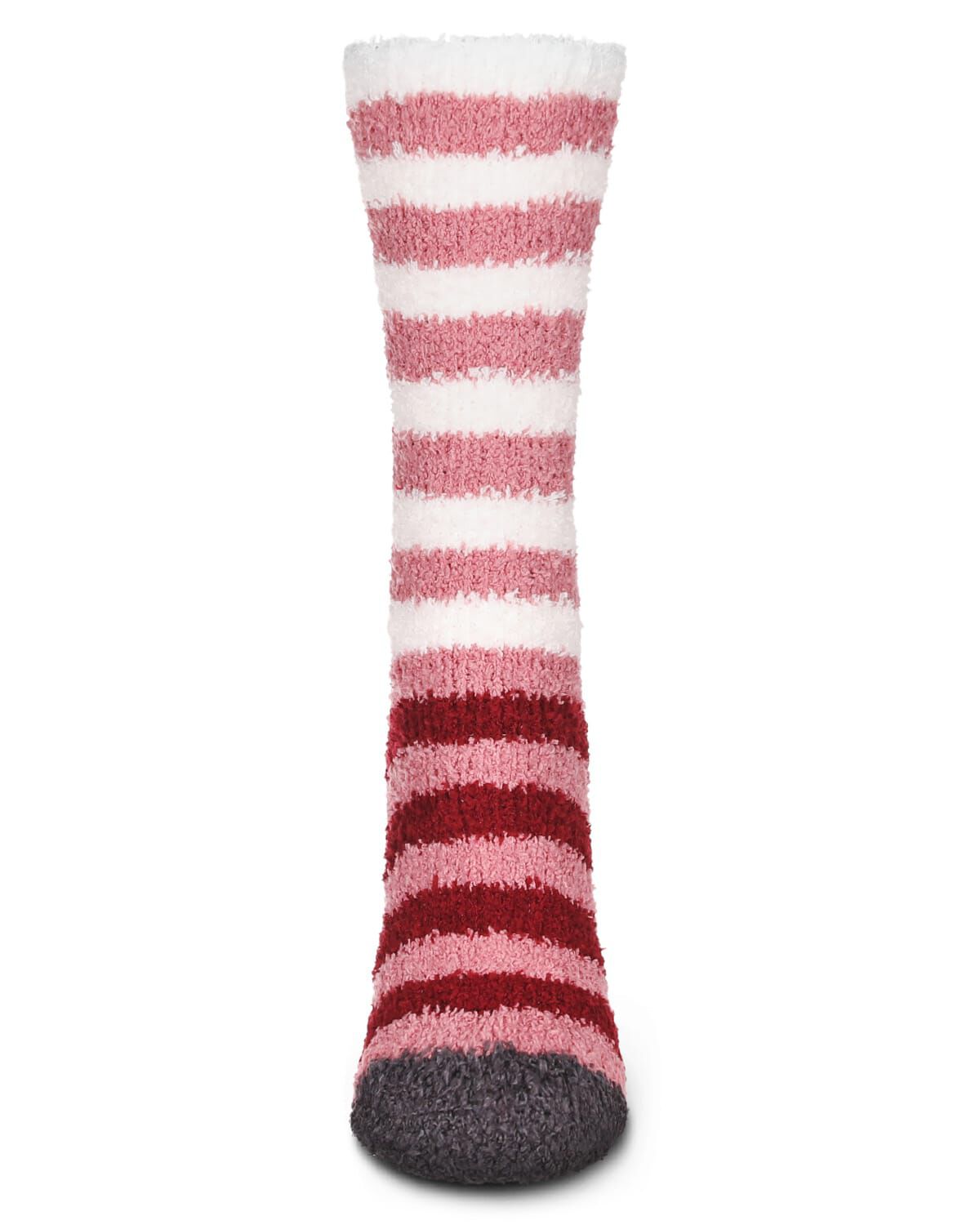 Women's Rugby Multicolor Stripe Cozy Crew Socks, DUSTY ROSE, alternate image number 1