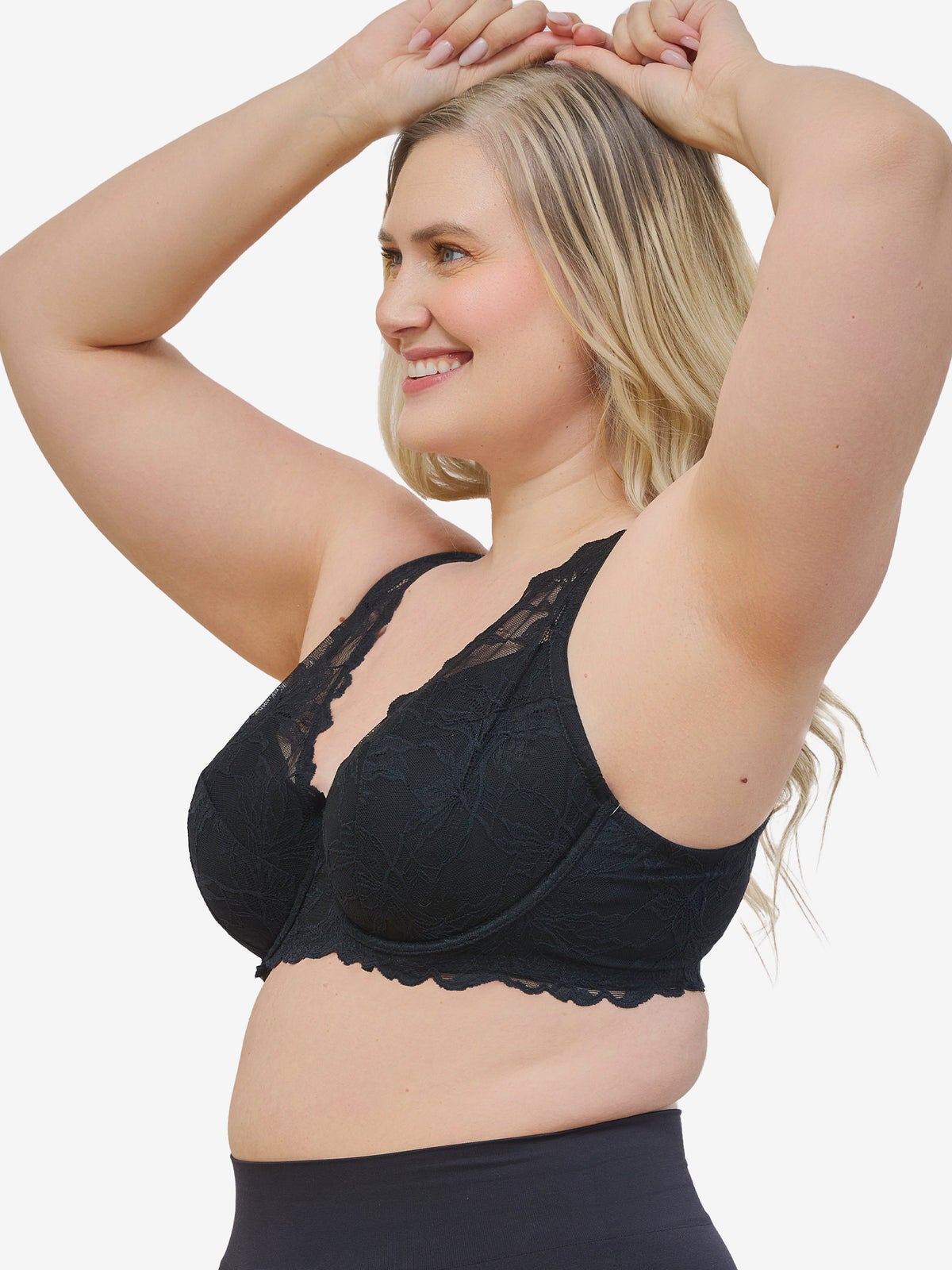 The Willow - Lace Plunge Underwire Bra, BLACK, alternate image number 2