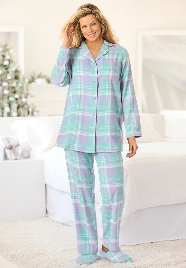Soft Iris Plaid Flannel PJ Set and Slipper, , hi-res image number null