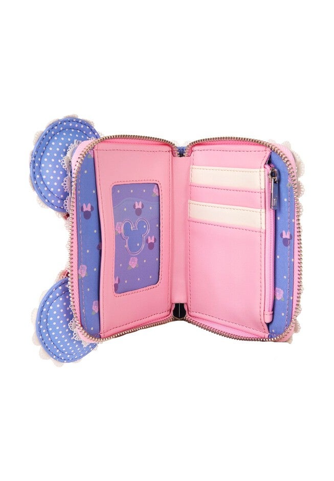 Loungefly x Disney Minnie Mouse Floral and Lace Zip Around Wallet, BLUE, alternate image number 2