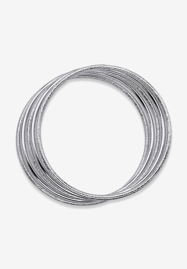 Silvertone 5 Piece Bangle Bracelet Set, 9 inches, , on-hover image number null