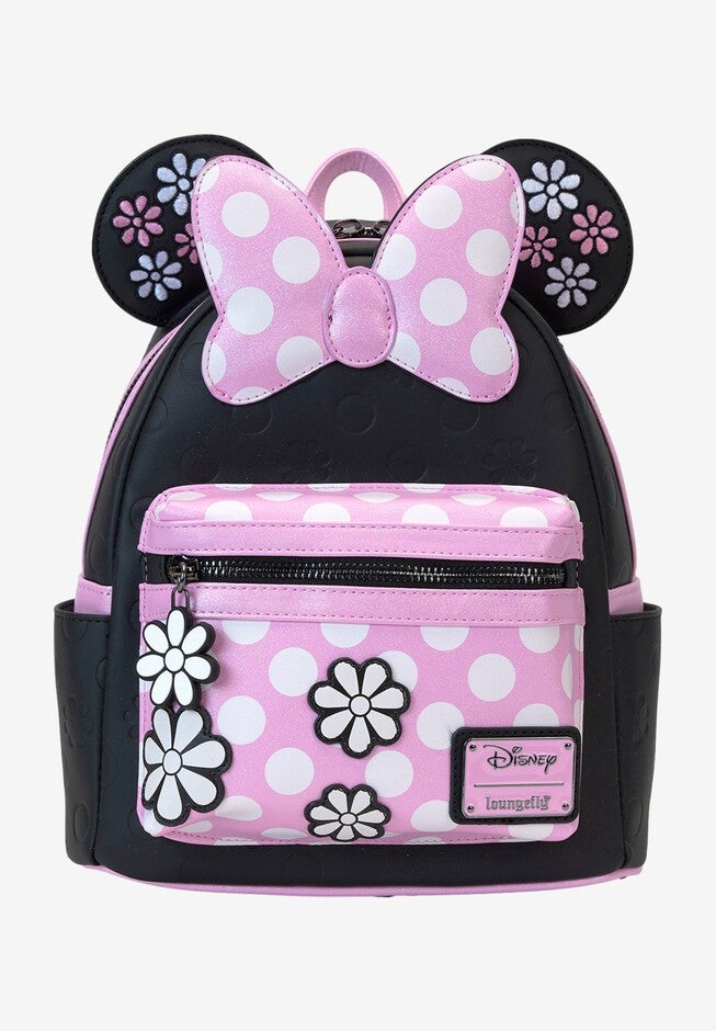 Loungefly x Disney Minnie Mouse Mini Backpack Floral Rock The Dots, BLACK, hi-res image number null
