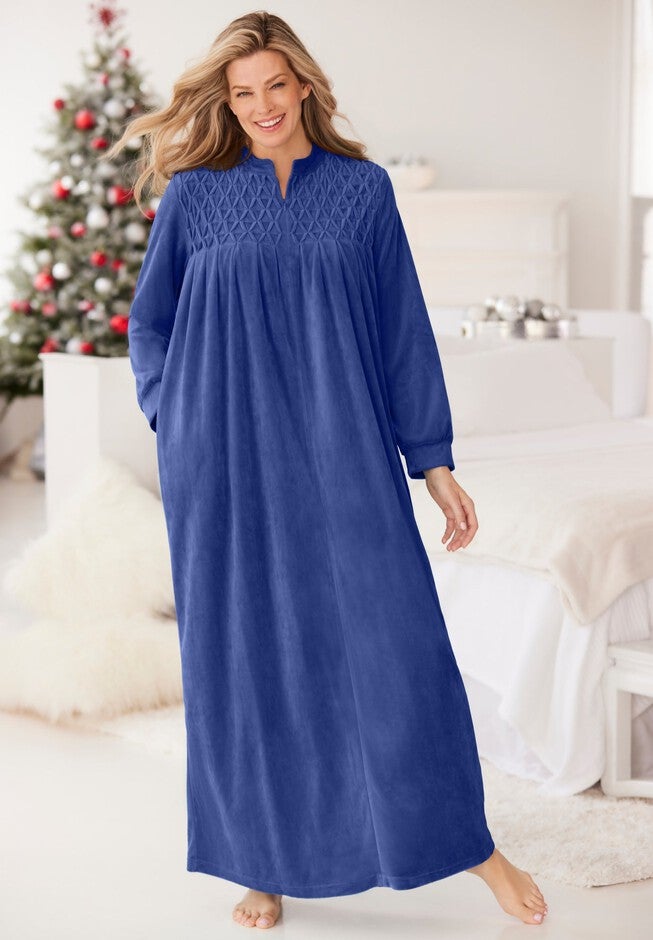 Smocked Velour Long Robe, ULTRA BLUE, hi-res image number 0