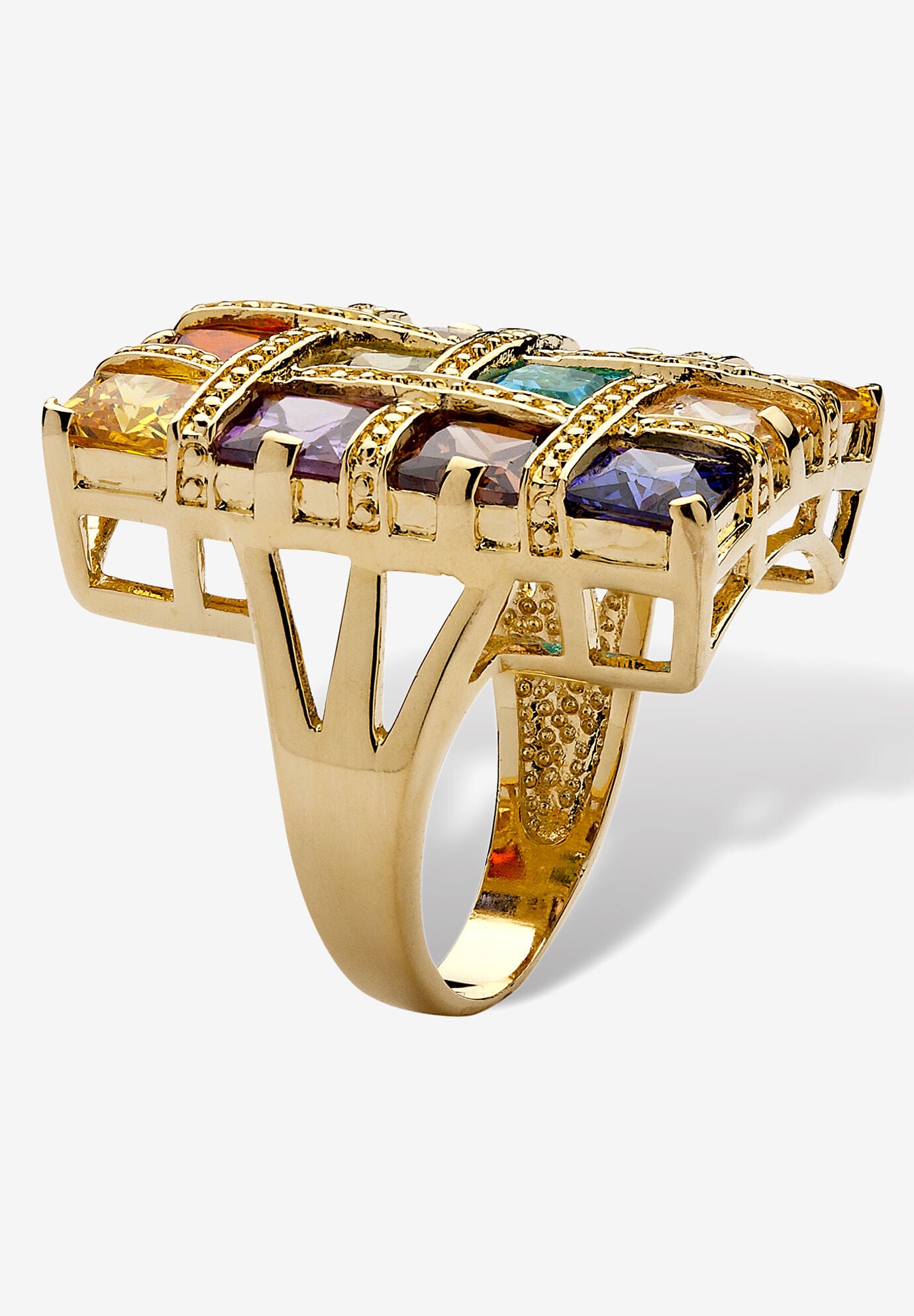 Yellow Gold-Plated Princess Cut Multi-Color Cubic Zirconia Ring, , on-hover image number 1