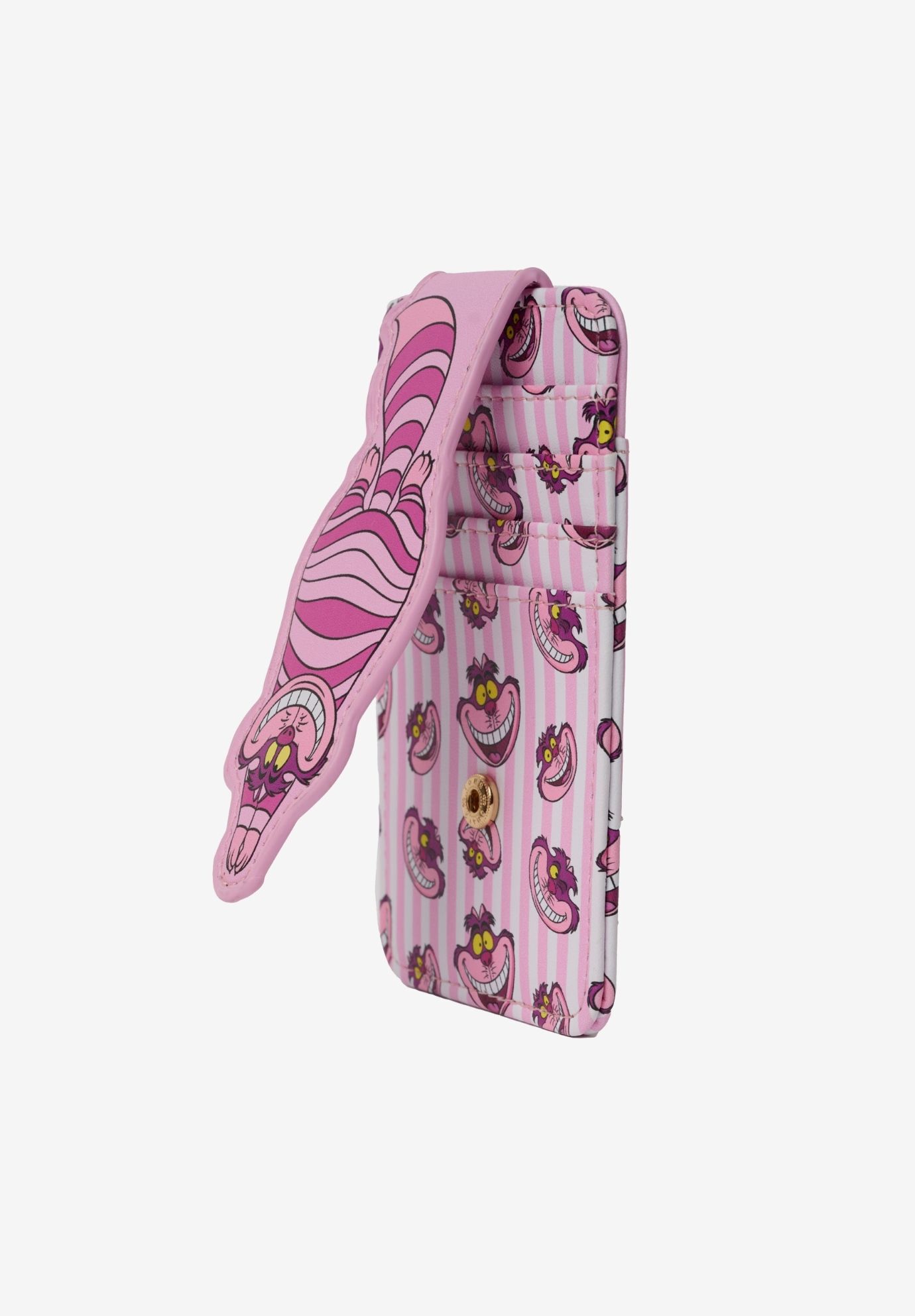 Womens Disney Cheshire Cat Card Holder Wallet Button Snap Closure, PINK, on-hover image number 1