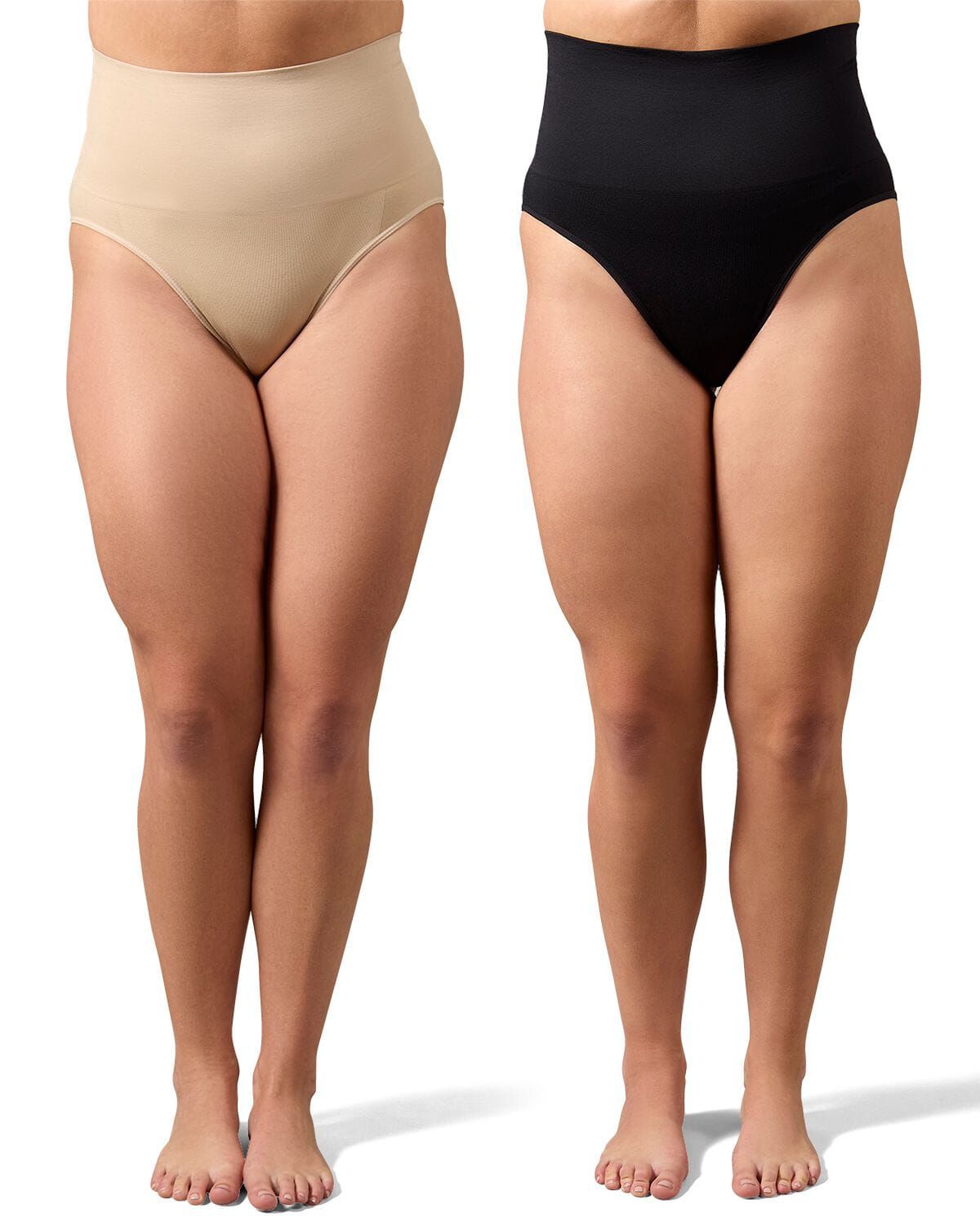2 Pair Women's Full Coverage High Waisted Shaping Briefs, NUDE BLACK, alternate image number 1