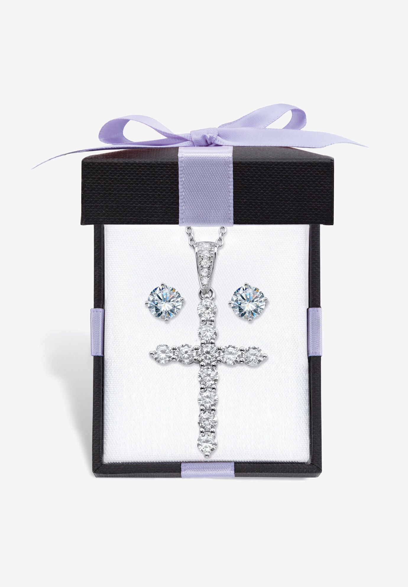 Sterling Silver Round Religious Pendant Cubic Zirconia (2 1/7 Cttw Tdw), CUBIC ZIRCONIA, hi-res image number 0