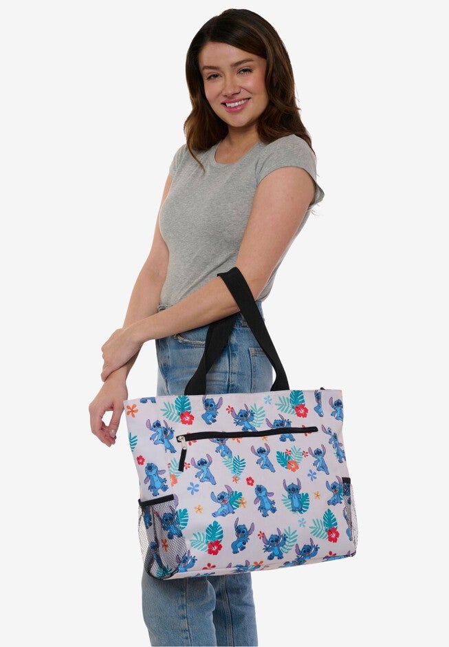 Disney Stitch Tote Bag Beach Travel Mesh Water Bottle Pockets Zippered, , alternate image number null