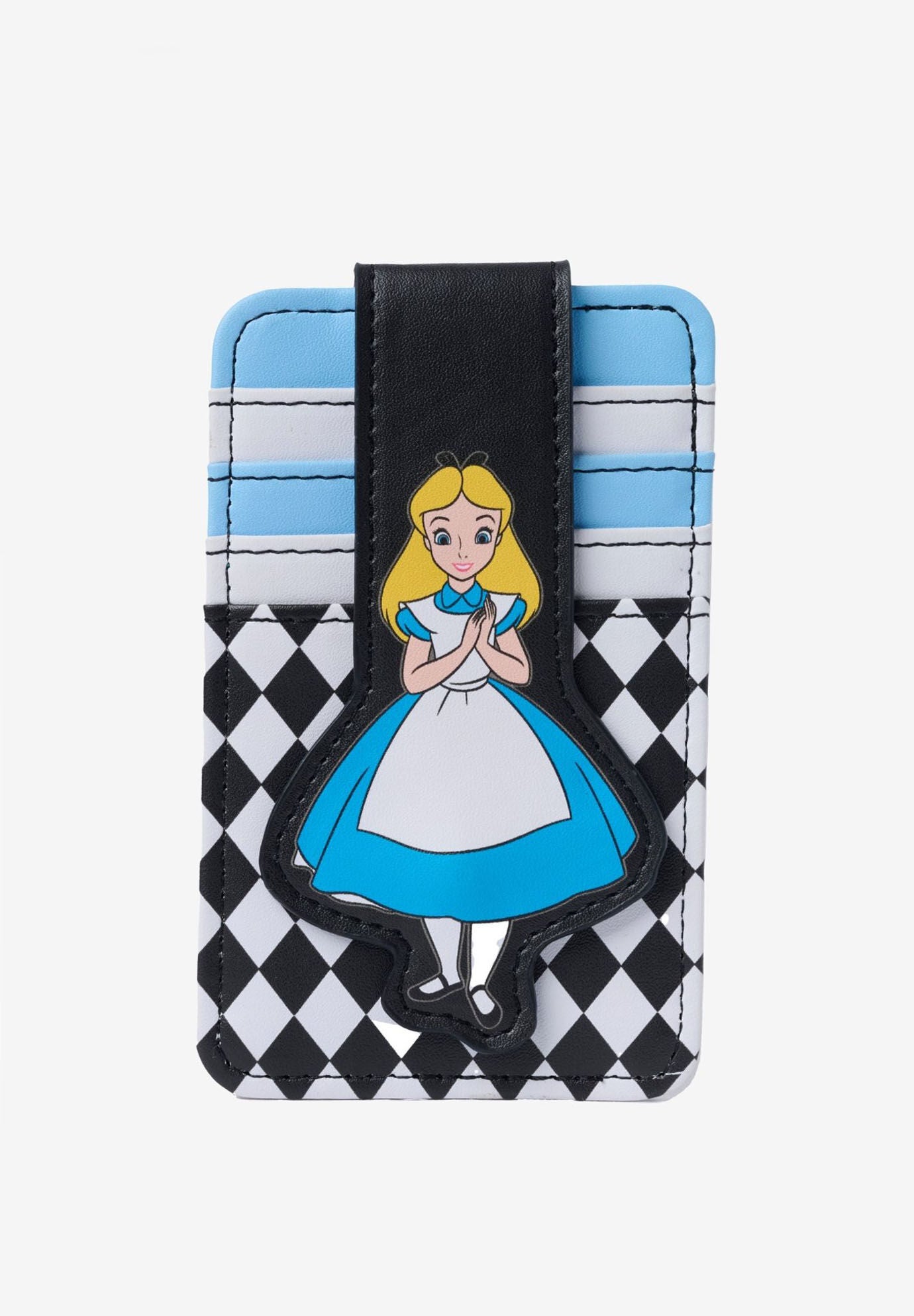 Womens Disney Alice in Wonderland Card Holder Wallet Button Snap Closure, BLACK, hi-res image number 0
