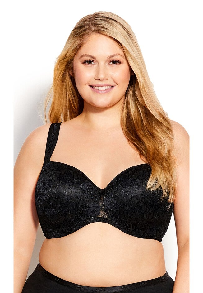 Lace Balconette Bra Contouring Floral Underwire Mesh Stretch Supportive, BLACK, hi-res image number null