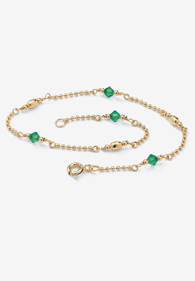 Gold Over Sterling Silver Simulated Birthstone Ankle Bracelet 11 Inches, MAY, hi-res image number 0