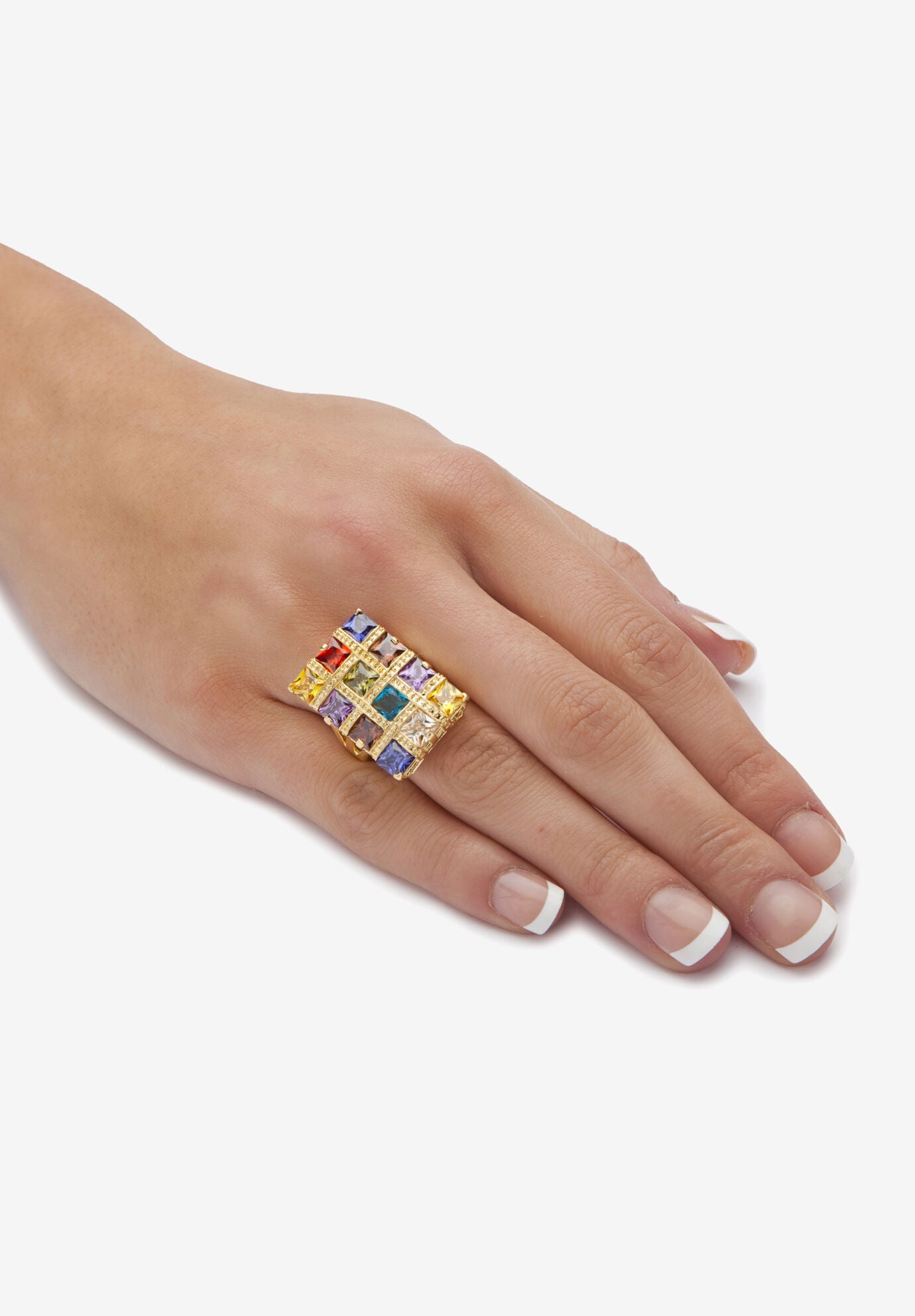 Yellow Gold-Plated Princess Cut Multi-Color Cubic Zirconia Ring, , alternate image number 2