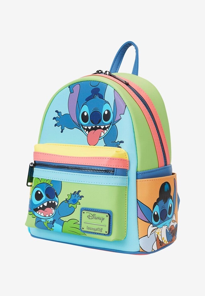 Loungefly x Disney Stitch Color Block Mini Backpack, BLUE, on-hover image number 1