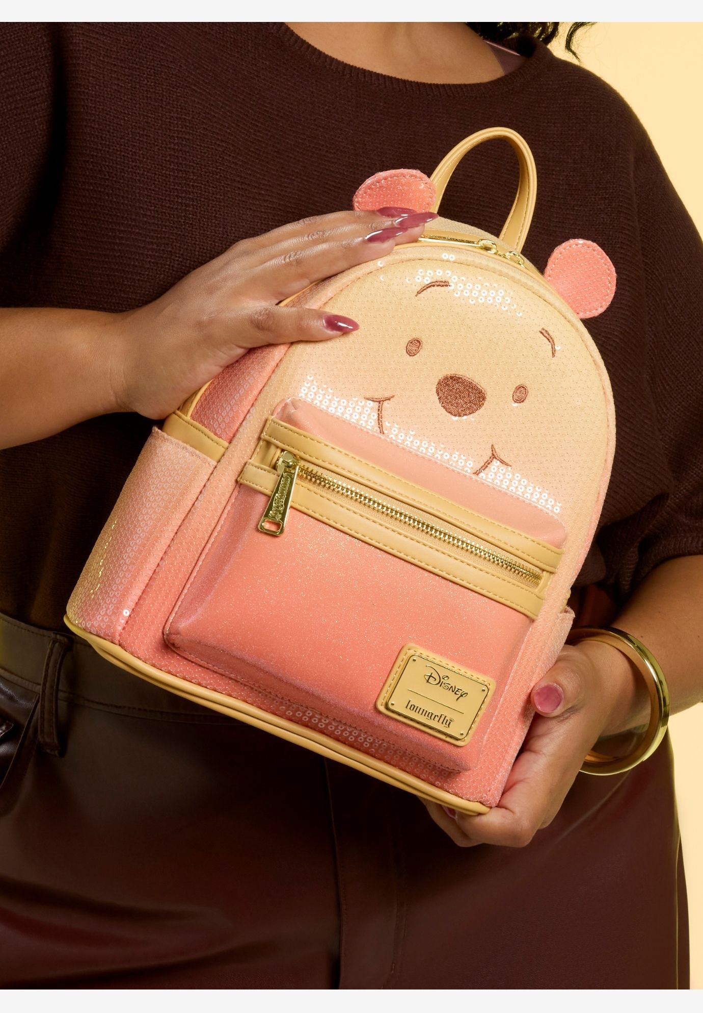 Loungefly x Disney Winnie the Pooh Sequin & Glitter Mini Backpack, ORANGE, alternate image number 4
