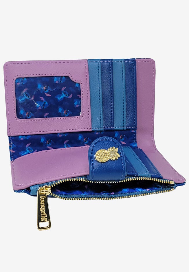 Loungefly X Disney Women'S Stitch Snap Flap Wallet Pineapples Flowers Blue Wallet, , alternate image number 4