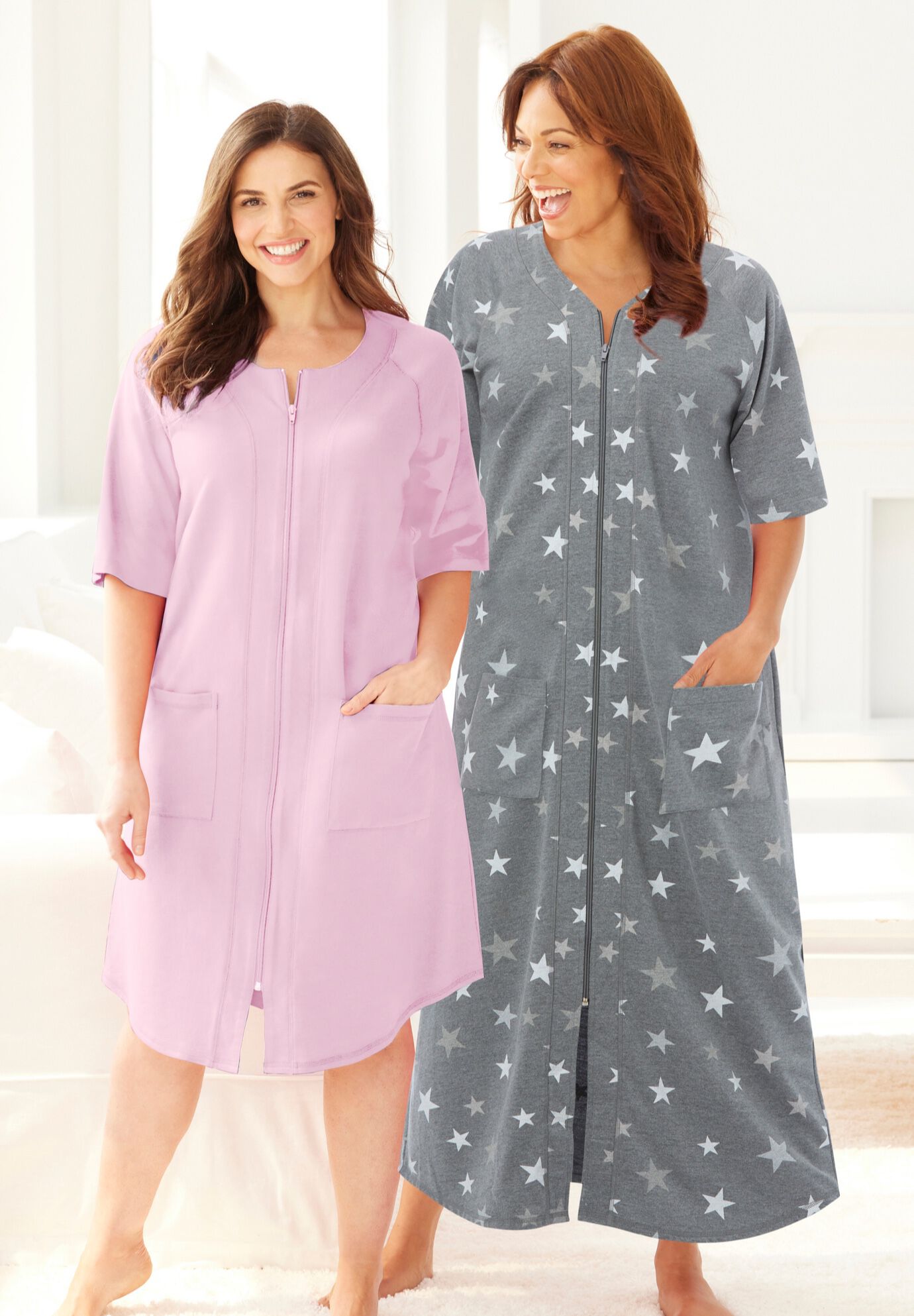 Long French Terry Zip-Front Robe | Avenue